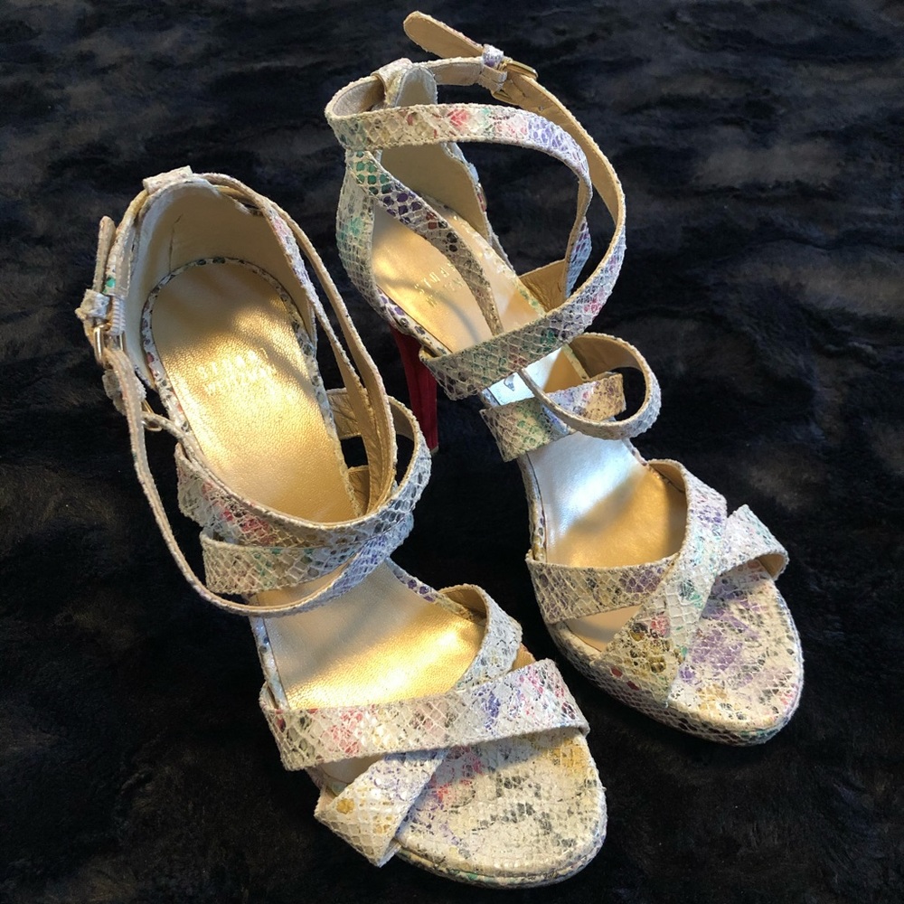 Stuart Weitzman Snakeskin Strappy Heel Sandal 9
